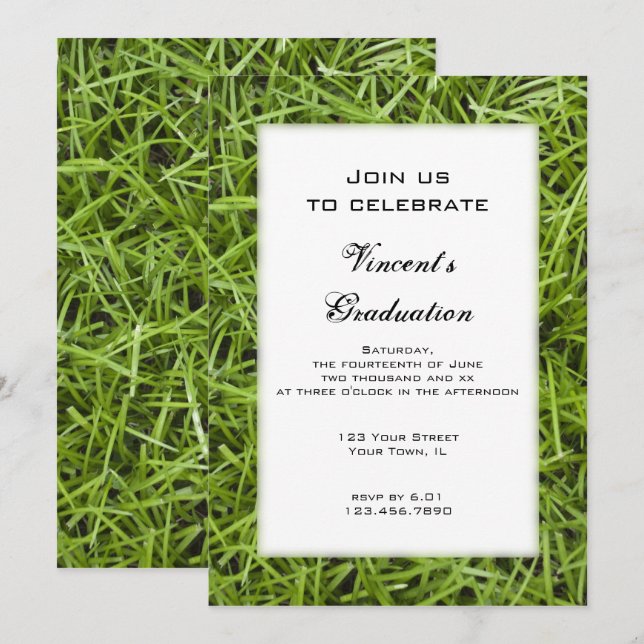 Invitation de la fête de graduation en herbe verte (Devant / Derrière)