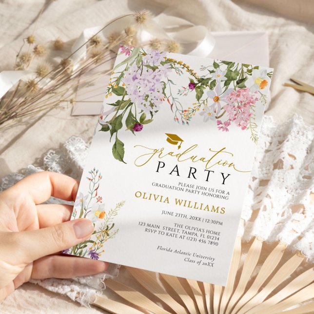 Invitation de la fête de graduation fleur sauvage (Créateur téléchargé)