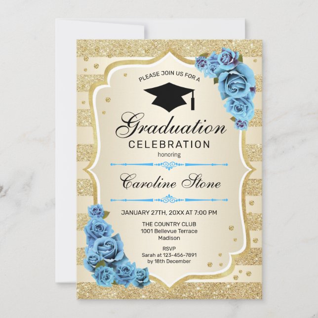 Invitation de la fête de graduation - Gold Blue (Devant)