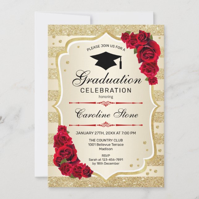 Invitation de la fête de graduation - Gold Red (Devant)