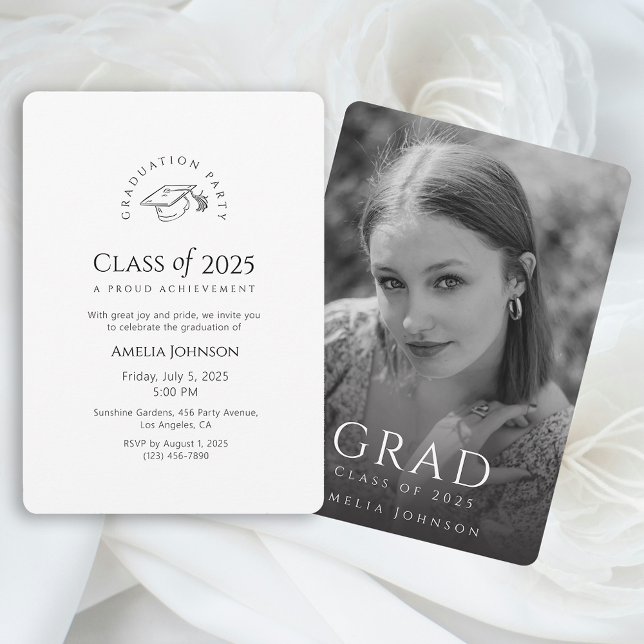 Invitation de la fête de graduation moderne noire  (Black and White Elegant Graduation Party Invitation)