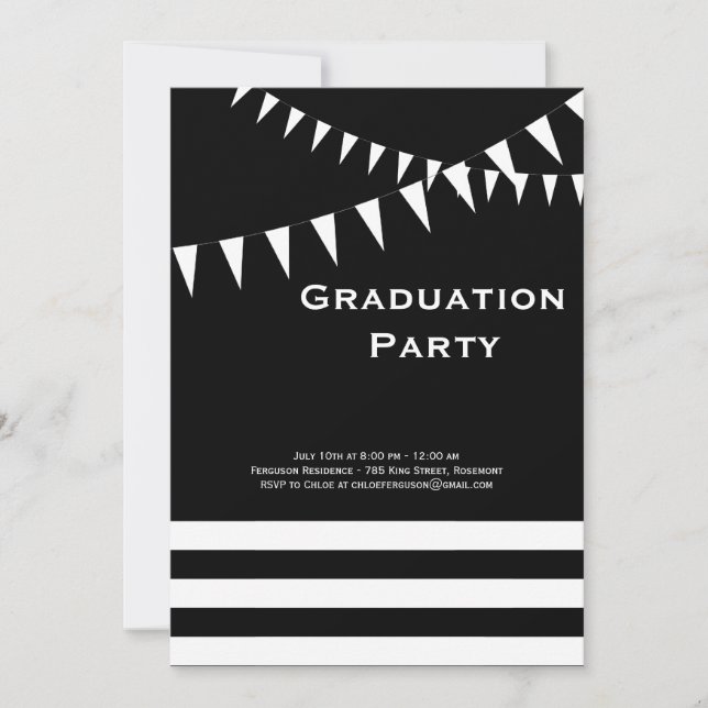 Invitation de la fête de graduation noire et blanc (Devant)