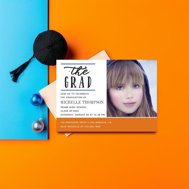 Invitation de la fête de graduation orange et bleu (Orange and Blue Graduation)
