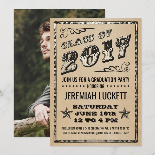 Invitation de la fête de graduation | Photo Kraft (Devant / Derrière)