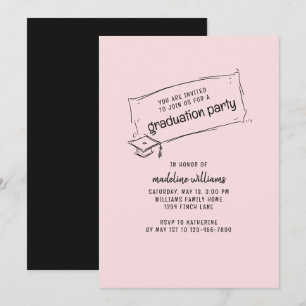 Invitation de la fête de graduation rose et noir