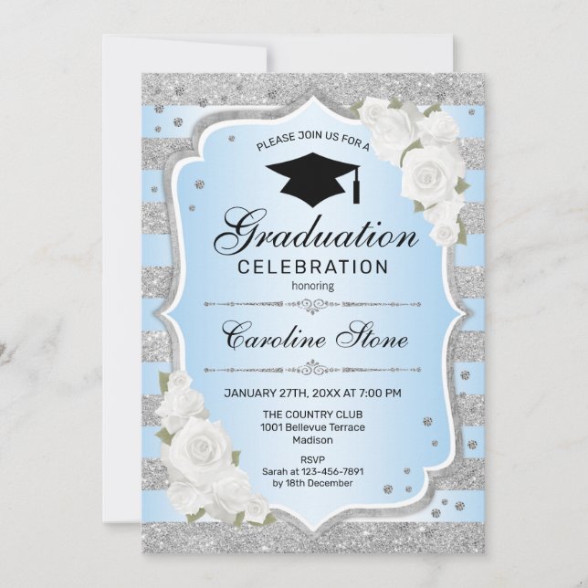 Invitation de la fête de graduation - Silver Blue (Devant)