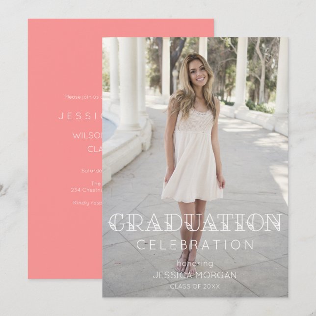 Invitation de la fête de graduation tendance avec  (Devant / Derrière)