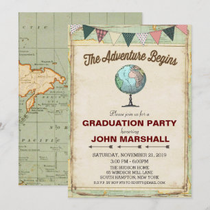 Invitation de la fête de graduation vintage Globe 