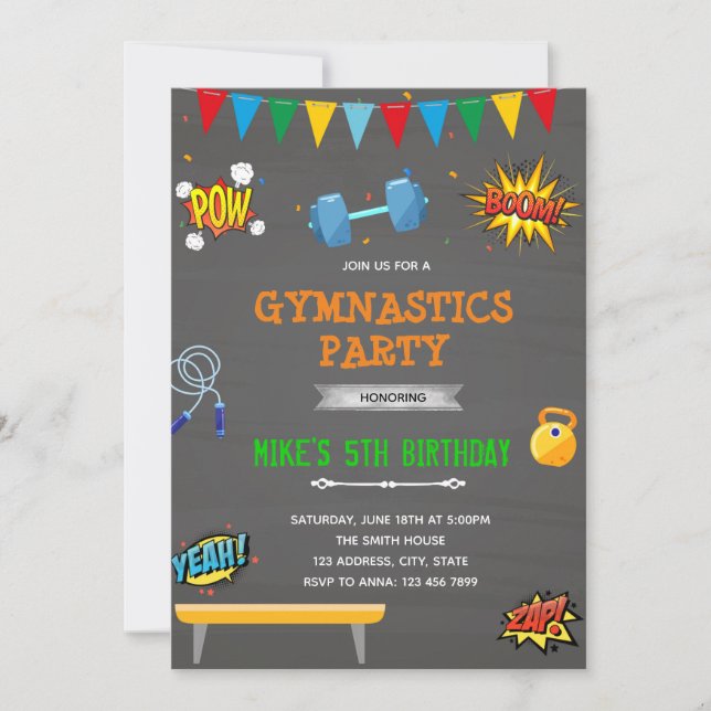 Invitation de la fête de gymnastique de Superhero (Devant)