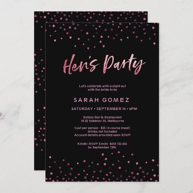 Invitation de la fête de Hen | Feuille de parties  (Devant / Derrière)