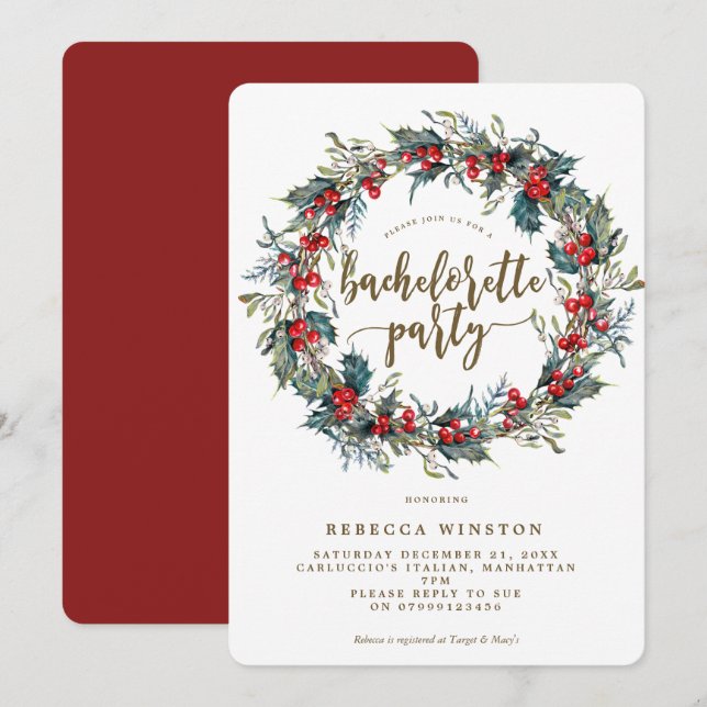invitation de la fête de la bachelorette d' hiver  (Devant / Derrière)