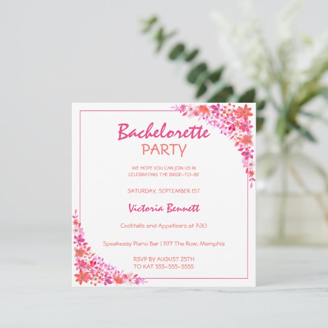 Invitation de la fête de la Bachelorette florale p (Debout devant)