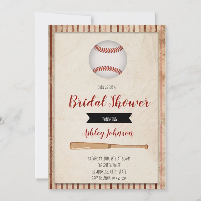 Invitation de la fête de la mariée de baseball (Devant)