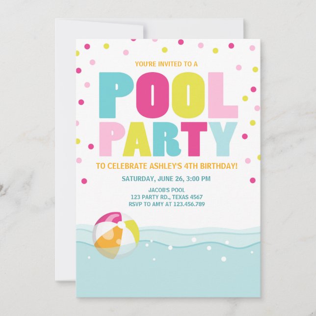 Invitation de la fête de la piscine Anniversaire F (Devant)