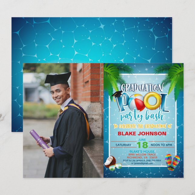 Invitation de la fête de la piscine avec photo (Devant / Derrière)