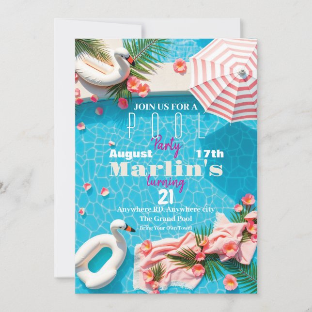 Invitation de la fête de la piscine d'anniversaire (Devant)