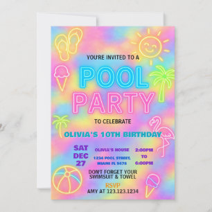 Invitation de la fête de la piscine Neon Splash