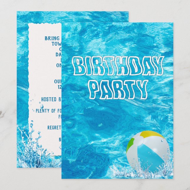Invitation de la fête de la piscine pour enfants (Devant / Derrière)