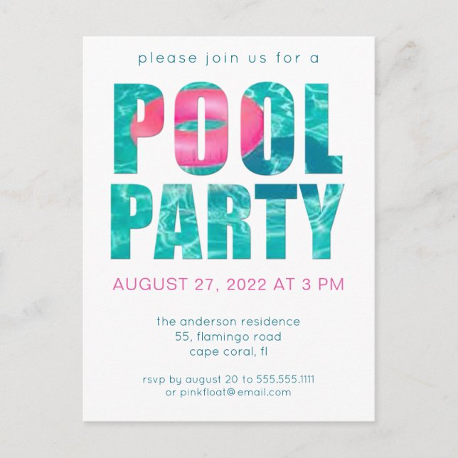 Invitation de la fête de la piscine tropicale amus (Devant)