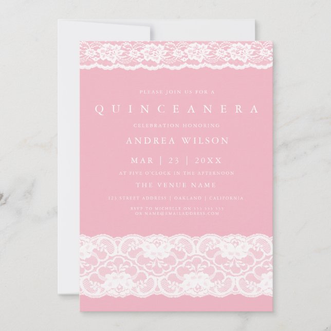 Invitation de la fête de la Quinceanera rose (Devant)