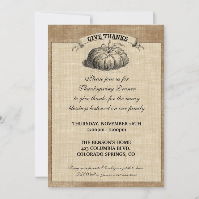 Invitation de la fête de la récolte de Thanksgivin (Devant)