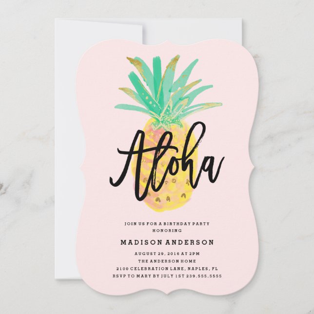 Invitation de la fête de l'ananas Aloha (Devant)