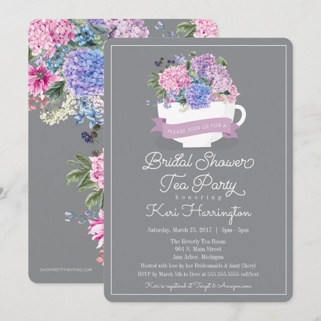 Invitation de la Fête de l'mariée Tea Party avec H (Devant / Derrière)