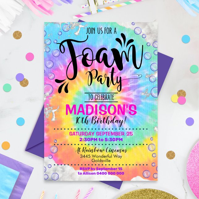 Invitation de la fête de mousse fille Rainbow Foam (Créateur téléchargé)