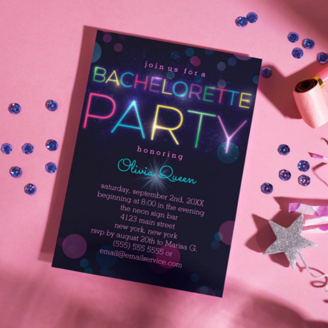 Invitation de la fête de Neon Bachelorette brillan (Créateur téléchargé)