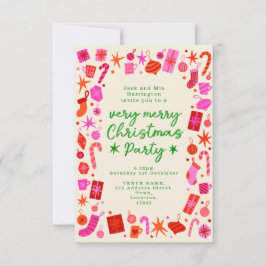 Invitation de la fête de Noël rose et rouge