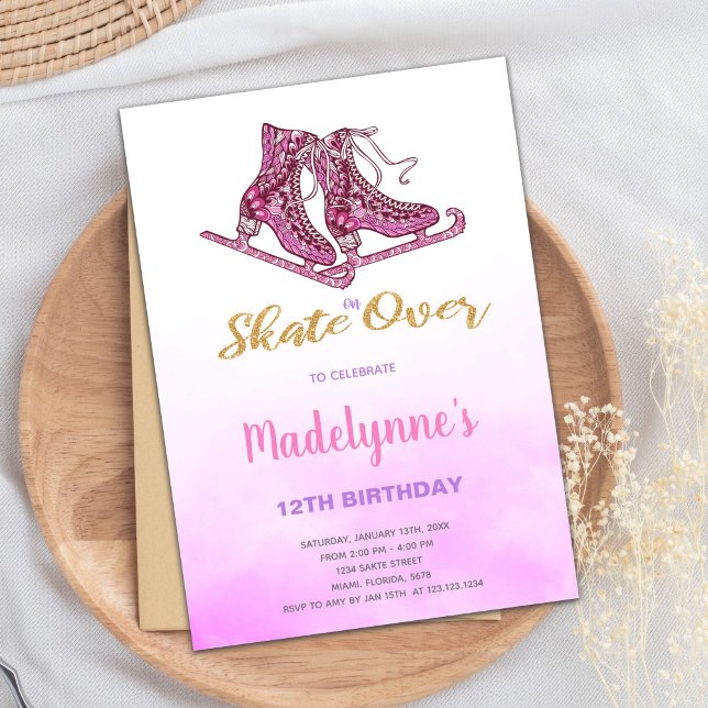 Invitation de la fête de patinage d'hiver pour fil (Pink Ice Skating Birthday Invitations)