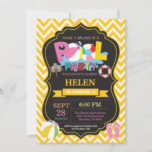 Invitation de la fête de piscine Jaune Splish Girl