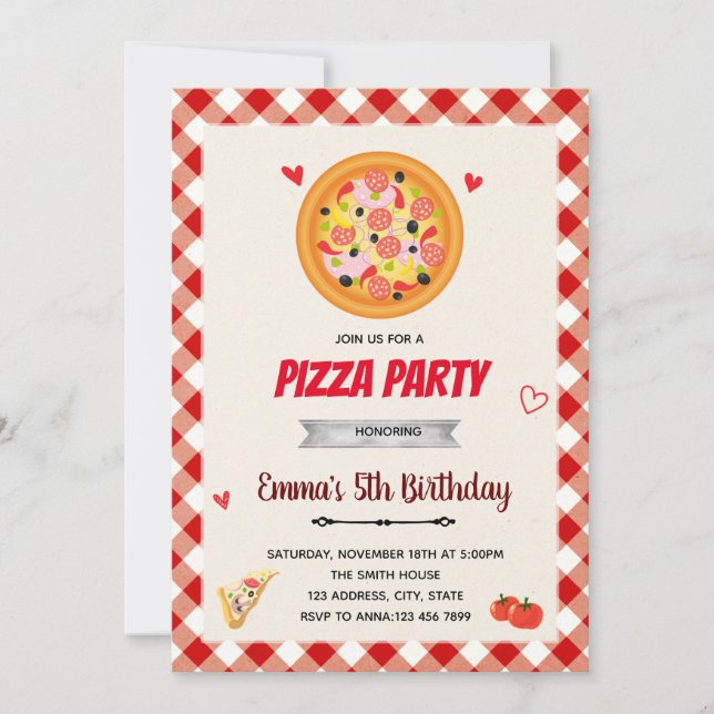 Invitation de la fête de Pizza Valentine (Devant)