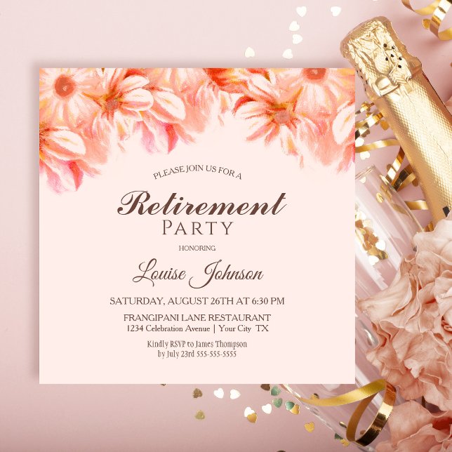 Invitation de la fête de retraite florale rose (Créateur téléchargé)