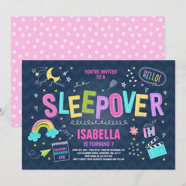 Invitation de la fête de Sleepover du Pajama de St (Devant / Derrière)