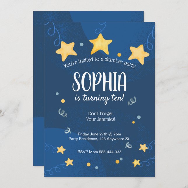 Invitation de la fête de Stwood Slepover Anniversa (Devant / Derrière)