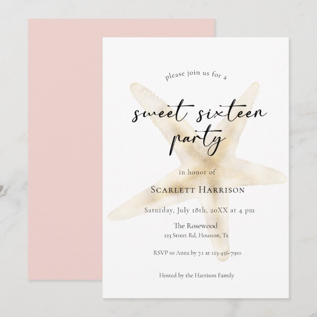 Invitation de la fête de Sweet sixteen de plage ro (Devant / Derrière)