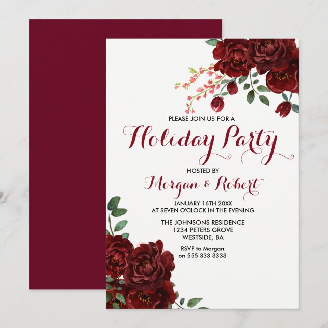 Invitation de la fête de vacances de la Rose rouge (Devant / Derrière)