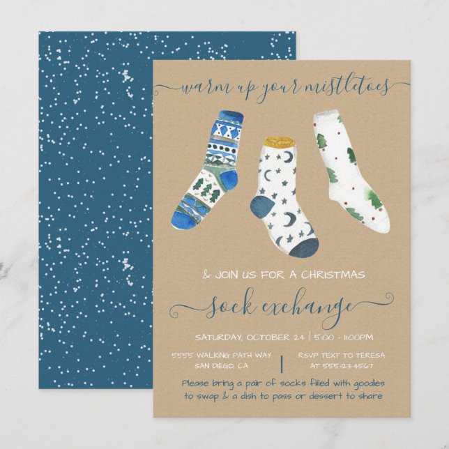 Invitation de la fête d'échange de blocs de Noël (Devant / Derrière)