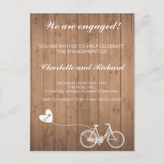 Invitation de la fête d'engagement vélo romantique (Devant)