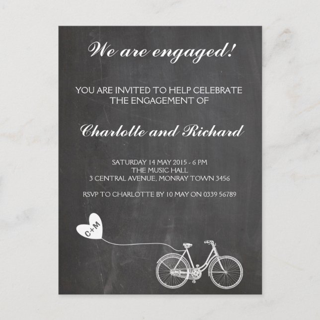 Invitation de la fête d'engagement vélo romantique (Devant)
