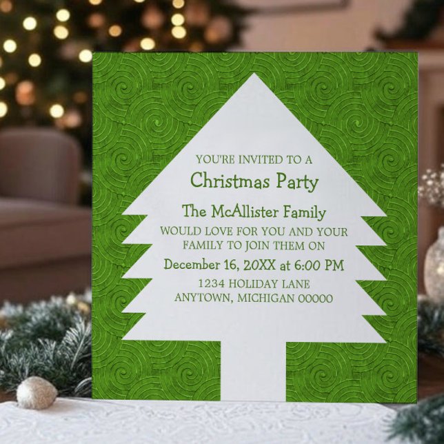 Invitation de la fête des Arbres de Noël verts (Green Christmas Tree Swirls Party Invitation)