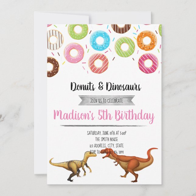 Invitation de la fête des Donut et dinosaures (Devant)