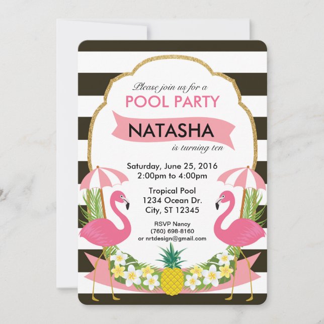 Invitation de la fête des Flamants roses tropicaux (Devant)