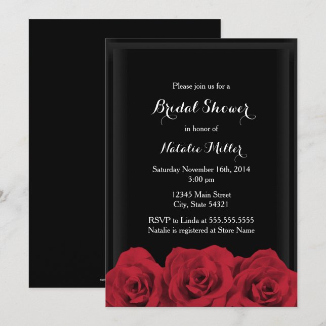 Invitation de la Fête des mariées Red Rose (Devant / Derrière)