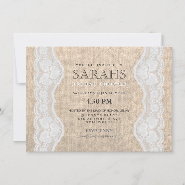 Invitation de la Fête des mariées White Lace & Bur (Devant)