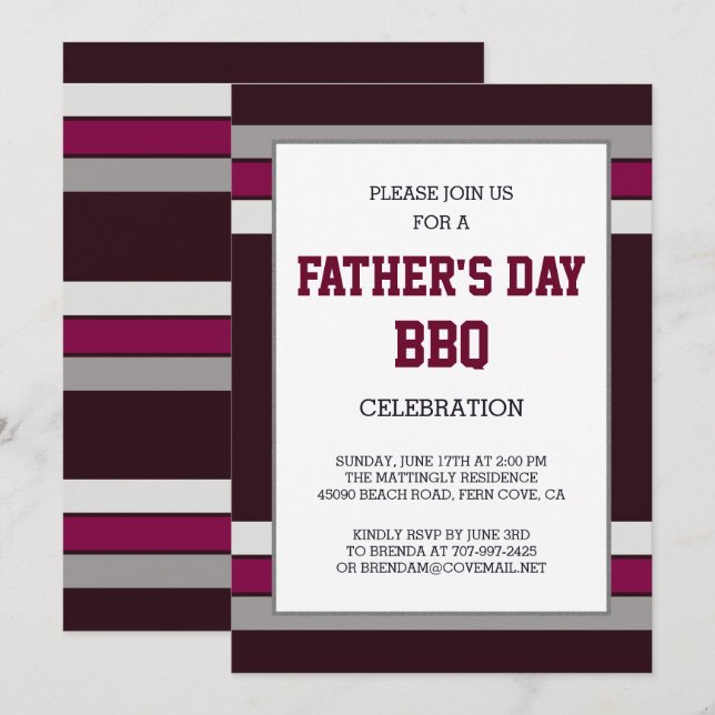 Invitation de la Fête des pères Red Grey Stripes (Devant / Derrière)