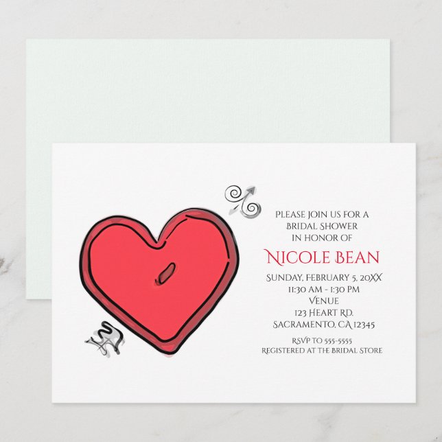 Invitation de la fête des Valentines du coeur et d (Devant / Derrière)