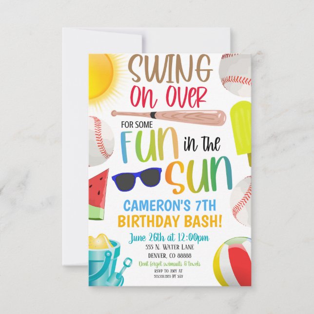 Invitation de la fête d'été de baseball (Devant)