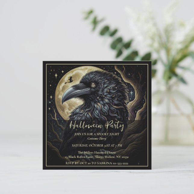 Invitation de la fête d'Halloween aux oiseaux noir (Debout devant)